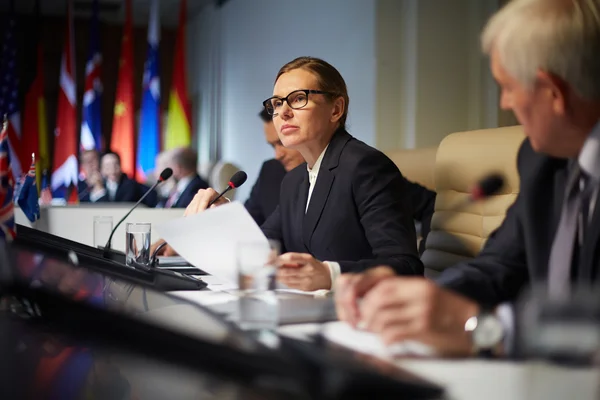 Political deputy making speech at conference — Stock Photo, Image