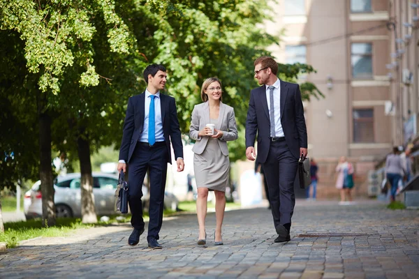 De jeunes collègues discutent de leurs projets — Photo