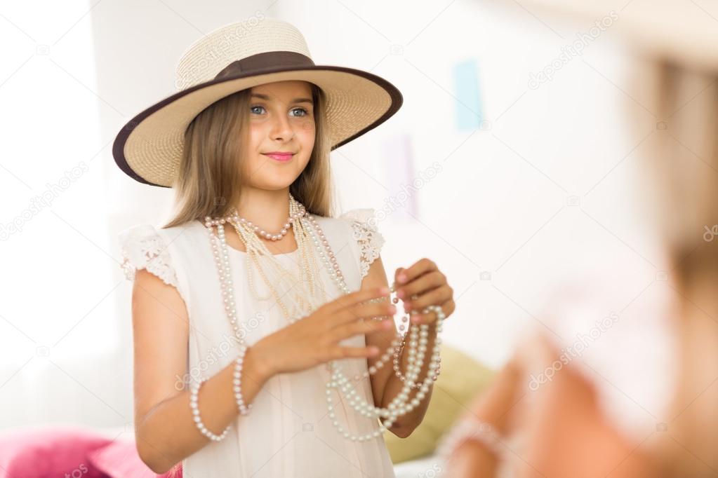 Cute girl in white dress