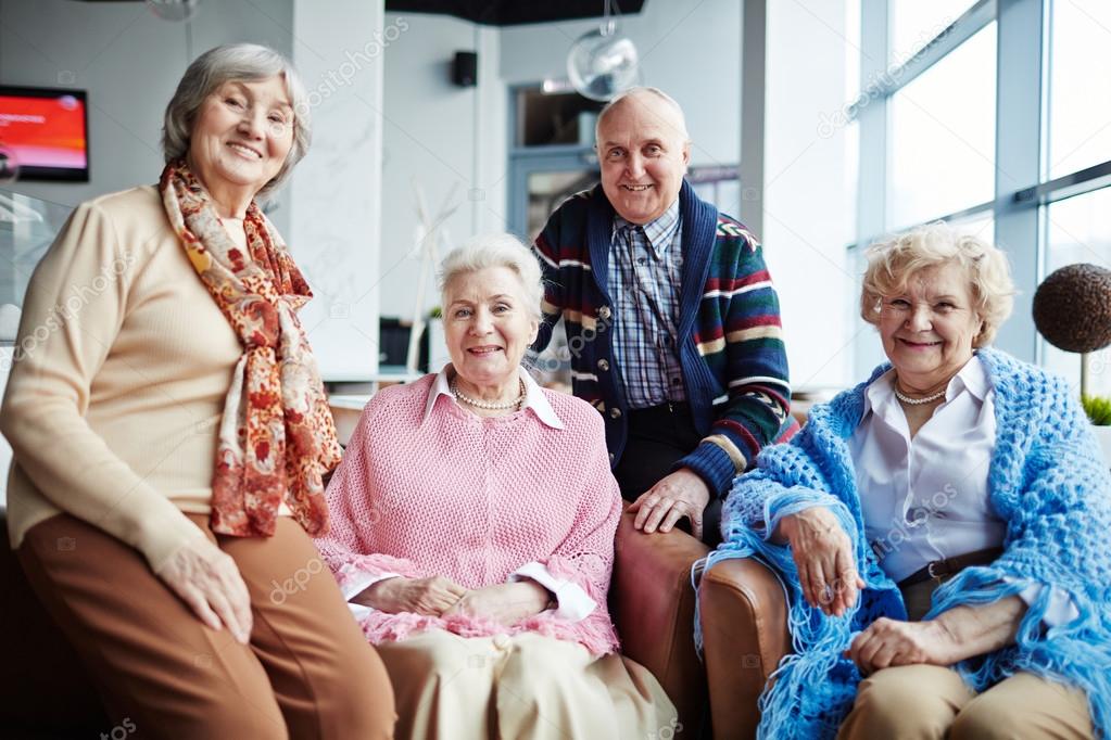 Group of seniors in cafe