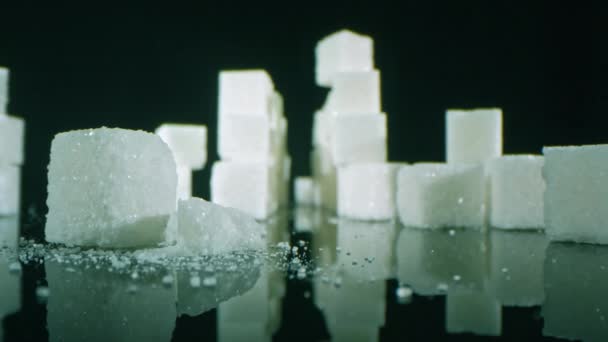 Dollying Lump Sugar Piramids Makro Shot White Grained Cubes Cugarf — Wideo stockowe