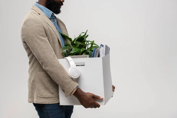 Zijaanzicht Van Jonge Bebaarde Ontslagen Afrikaanse Office Manager Formele Kleding — Stockfoto