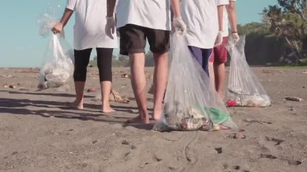 Imágenes Baja Sección Piernas Masculinas Femeninas Irreconocibles Caminando Sobre Playa — Vídeo de stock