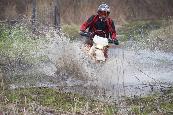 Motorcross Rider Racing Flooded Wood While Taking Part Competition Professionals — Stock Photo, Image