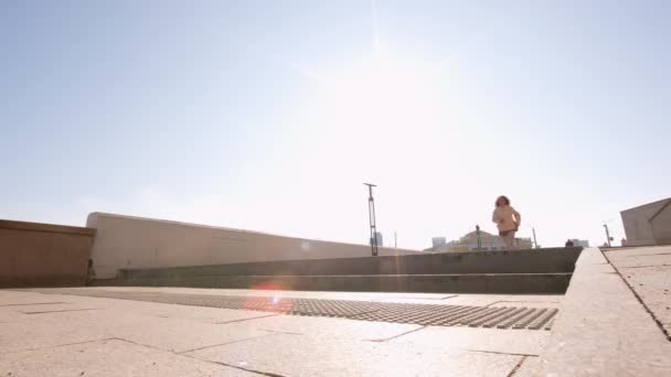 Full Low Angle Stab Shot Caucasian Woman Athlete Having Running — Stock Video