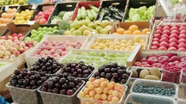 Suivi Manuel Des Fruits Légumes Baies Savoureux Dans Des Contenants — Video