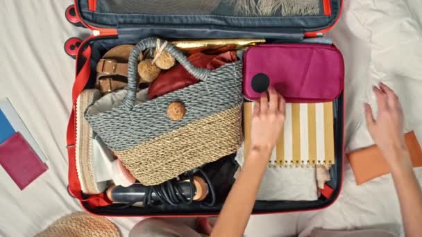 가방을 포장하는 마무리하고 비행기 현관문을 여권을 — 비디오