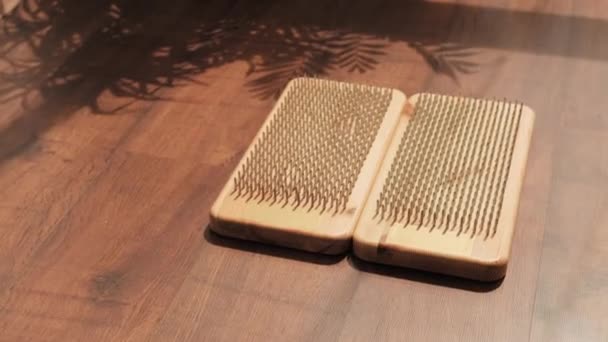 Keine Aufnahmen Von Sadhu Board Für Nagelmeditation Auf Dem Fußboden — Stockvideo