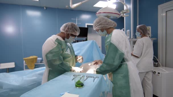 Medium Footage Experienced Male Surgeon His Professional Team Sterile Uniform — Stock Video