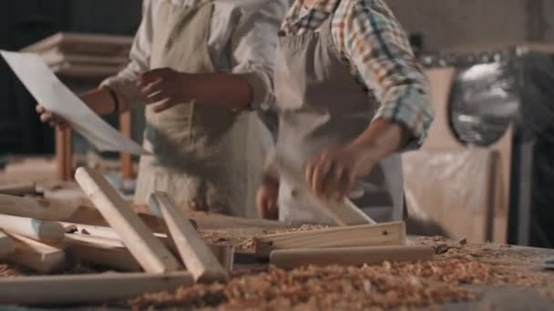 Midsection Footage Unrecognizable Man Little Boy Beige Aprons Making Diy — Video Stock