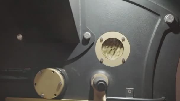 Dollying Out Footage Working Roasting Machine Coffee Factory Turning Coffee — Stock Video