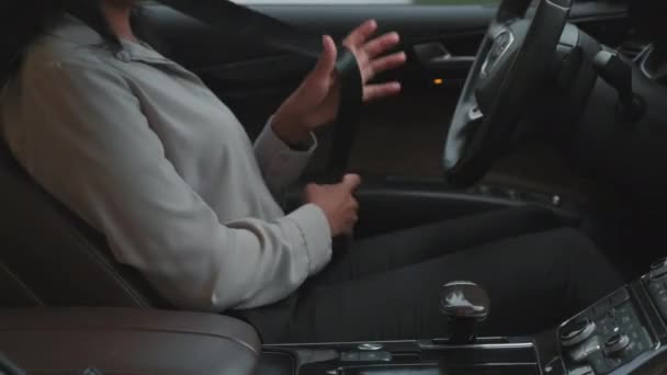 사업을 여성이 운전석에 안전벨트를 — 비디오