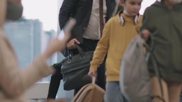 Medium Slow Motion Footage Diverse Passengers Waiting Boarding Departure Lounge — Vídeo de Stock