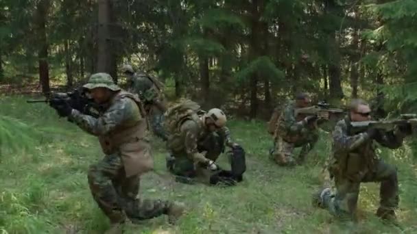 Imágenes Soldados Transmitiendo Datos Computadora Portátil Selva Sobre Operaciones Militares — Vídeos de Stock