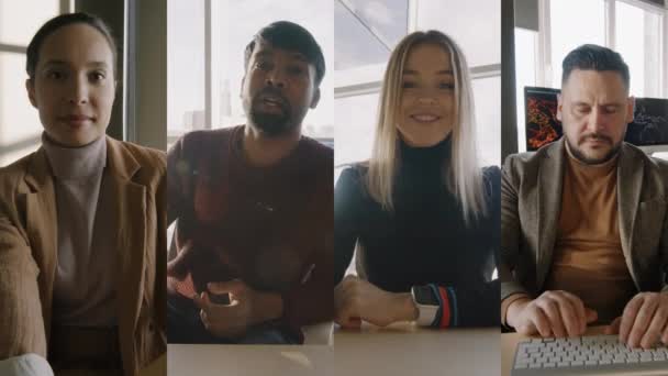 Imagem Tela Dividida Homens Negócios Mulheres Negócios Que Têm Reunião — Vídeo de Stock