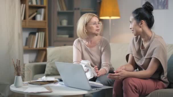 Middle Aged Caucasian Woman Learning Financial Accounting Help Younger Daughter — Stock Video