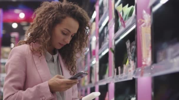 Low Angle Medium Closeup Slowmo Pretty Young Woman Long Curly — Stock video