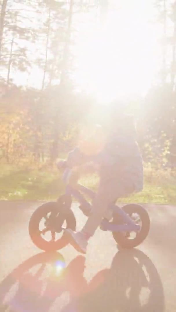 Vertikale Kamerafahrt Eines Entzückenden Jährigen Mädchens Mit Helm Das Einem — Stockvideo
