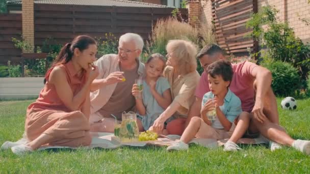 Low Angle Steekfoto Van Een Geweldige Multigenerationele Familie Van Zes — Stockvideo