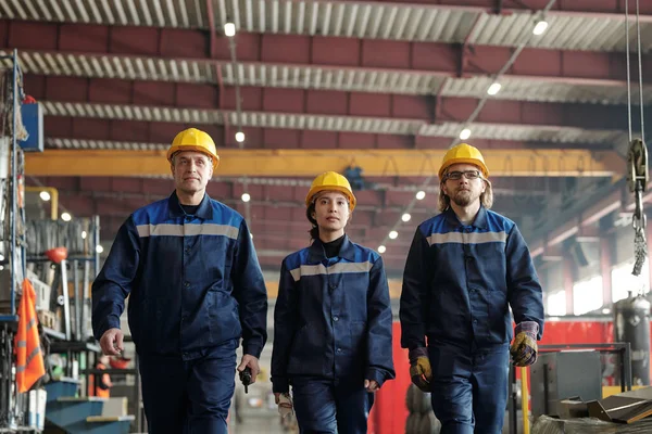 Група Успішних Працівників Чоловічої Жіночої Статі Або Інженерів Сучасної Фабрики — стокове фото