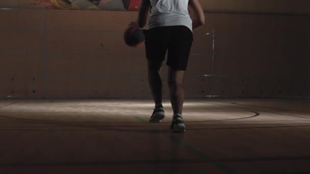 Slowmo Tracking Shot Male Player Sportswear Running Dribbling Ball Shooting — Stock Video