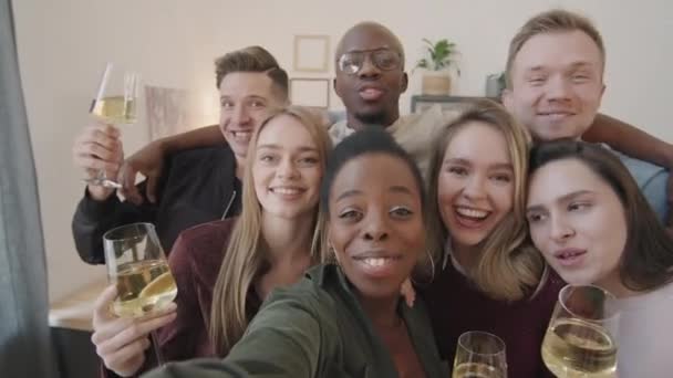 Pov Shot Van Gelukkige Jonge Mannen Vrouwen Met Een Glas — Stockvideo