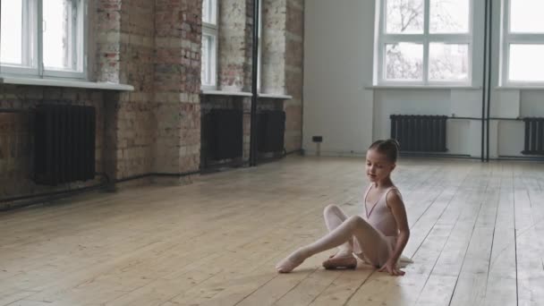 Volledige Shot Van Schattige Jarige Ballerina Roze Jurk Poseren Voor — Stockvideo