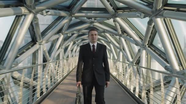 Mittelschweres Slowmo Porträt Eines Erfolgreichen Kaukasischen Geschäftsmannes Mittleren Alters Der — Stockvideo
