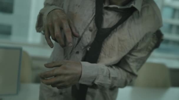 Mid Section Tracking Shot Unrecognizable Zombie Man Torn Dirty Shirt — Stock Video
