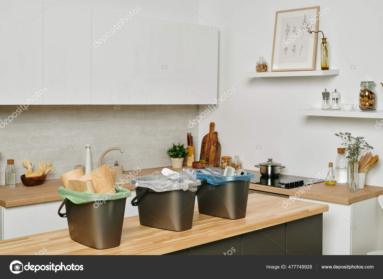 Stylish kitchen counter with set of houseware Stock Photo