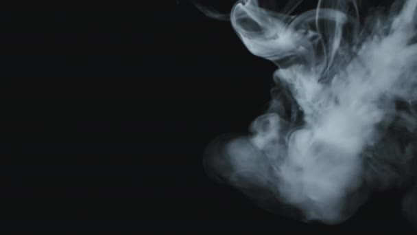 Slowmo Zblízka Chuchvalce Kouře Tekoucího Izolovaně Černém Pozadí — Stock video
