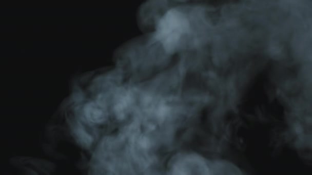 煙が立ち上がり 黒い背景に隔離された流れの遅い — ストック動画