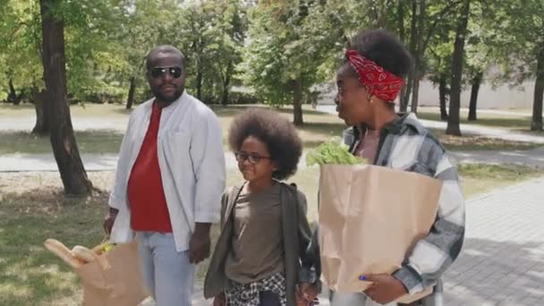 Mediana Slow Shot Feliz Joven Afroamericano Hombre Mujer Lindo Hijo — Vídeo de stock
