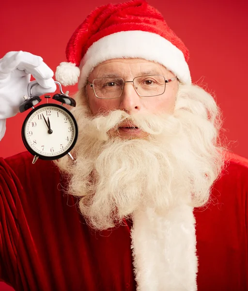 Santa med väckarklocka — Stockfoto