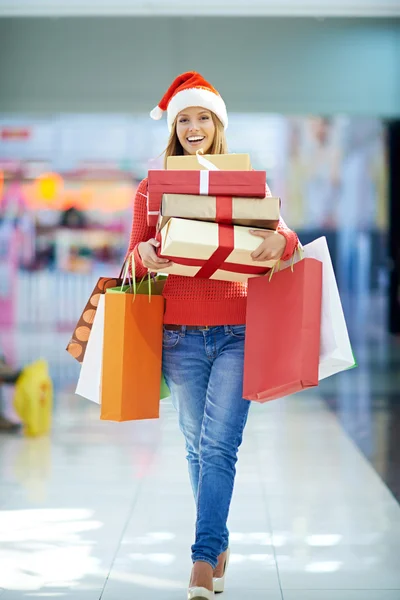 Woman with gift boxes — Stock Photo, Image