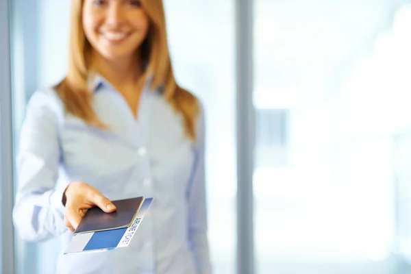 Manager with passport and air ticket — Stock Photo, Image