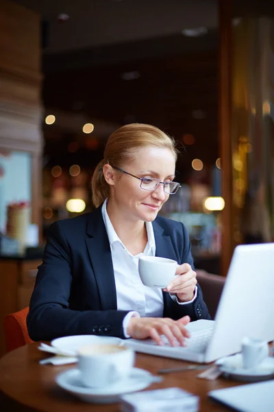 Affärskvinna nätverk i café — Stockfoto