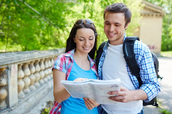 Couple studying map