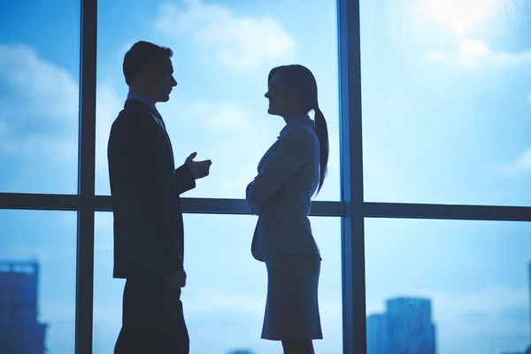 Socios de negocios hablando por la ventana — Foto de Stock