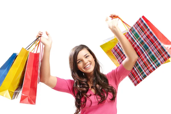 Mujer con bolsas de papel — Foto de Stock