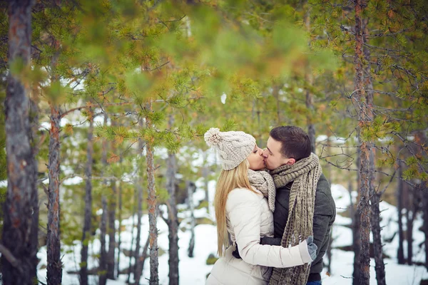 Casal ter data no parque de inverno — Fotografia de Stock