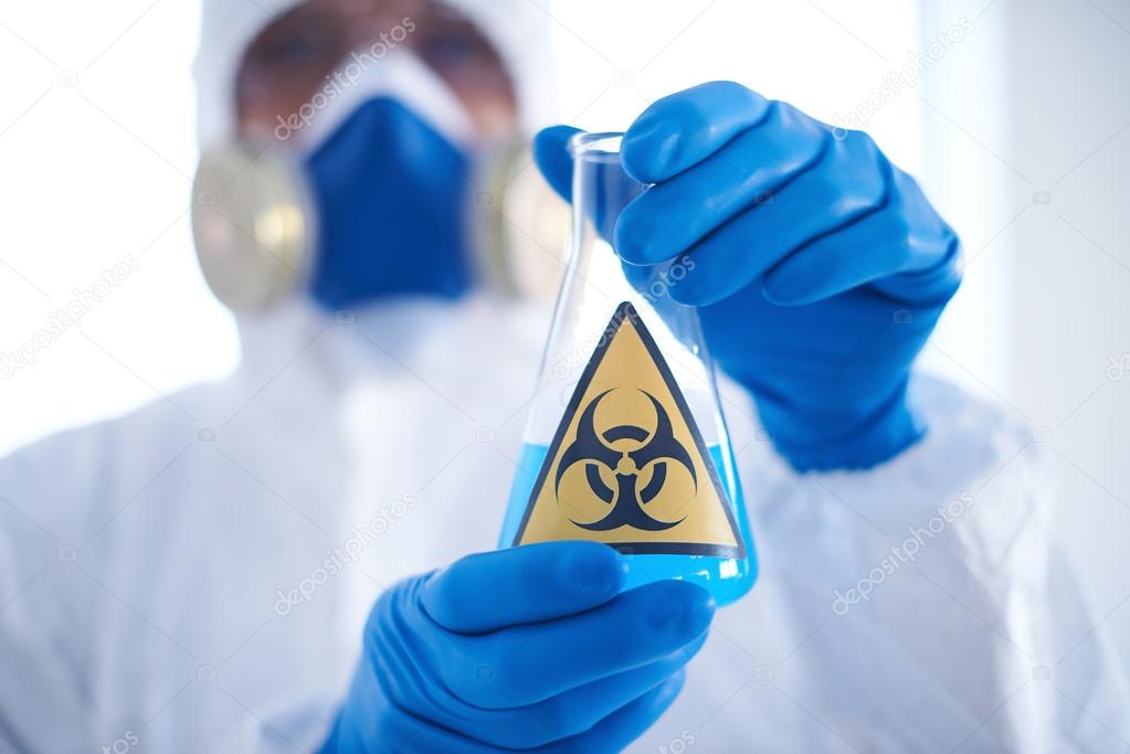 blue biohazard liquid