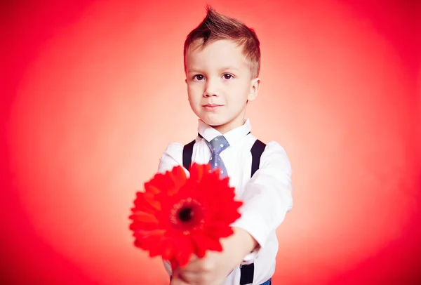 Söt pojke med en blomma — Stockfoto
