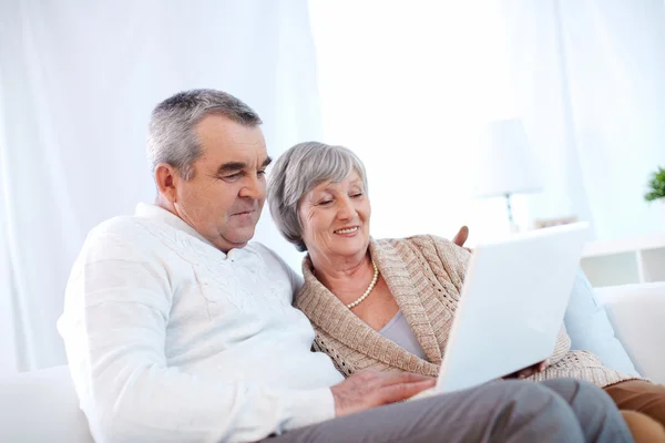 Senioren met behulp van laptop. — Stockfoto