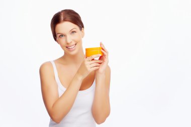 Kadın holding konteyner krema ile