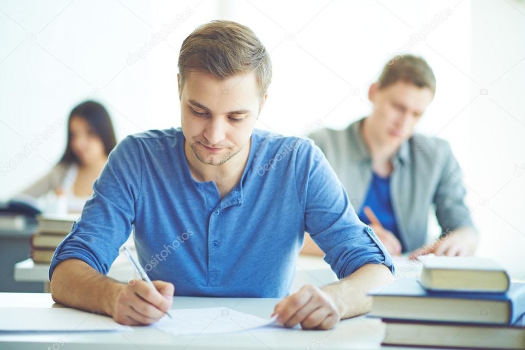 students during written exam