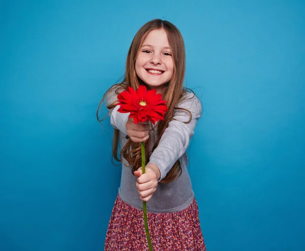 Czerwony kwiat z dziewczyna — Zdjęcie stockowe