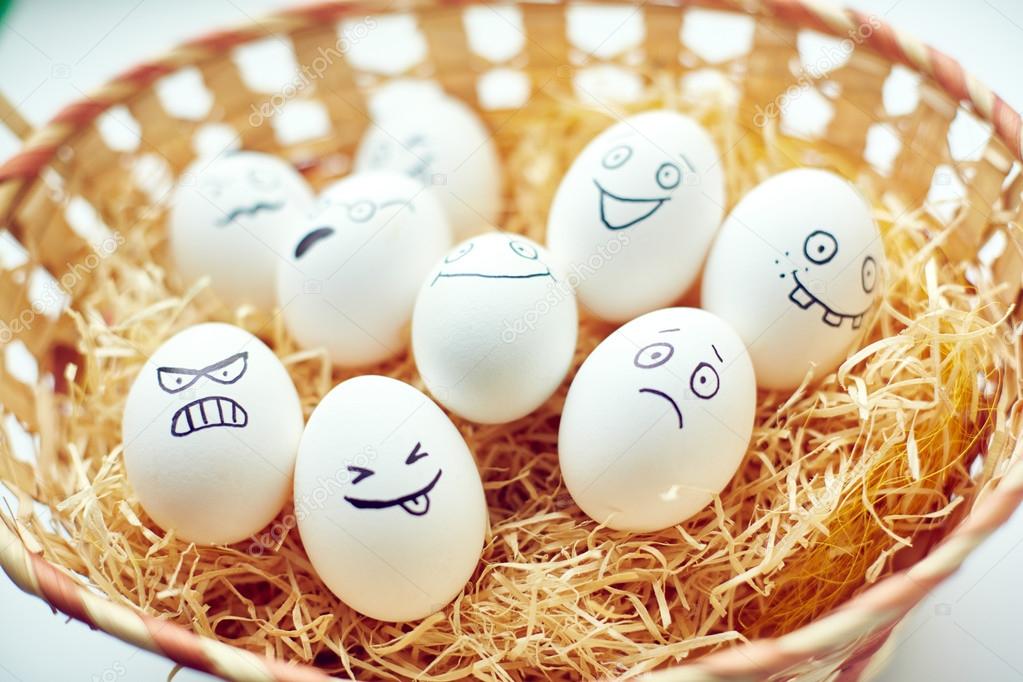 Basket with funny eggs