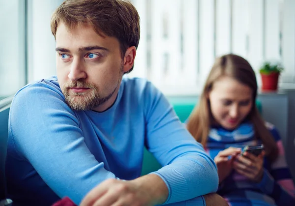 Young man in blue pullover — Stock Photo, Image