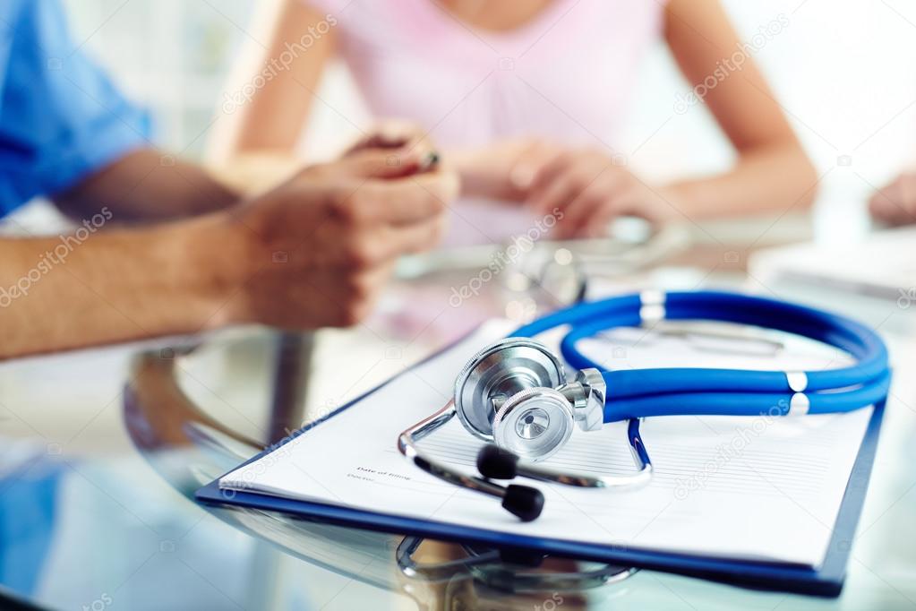 Prescription paper and stethoscope